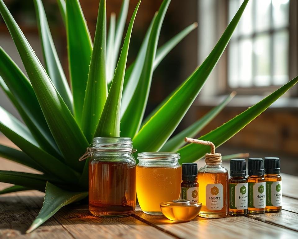 Aloe vera, miel y aceites esenciales